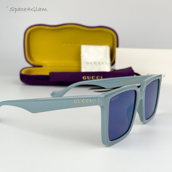 NEW Gucci GG1540S 003 Light Blue Violet Logo Mirrored Men Square Sunglasses - Picture 3 of 8